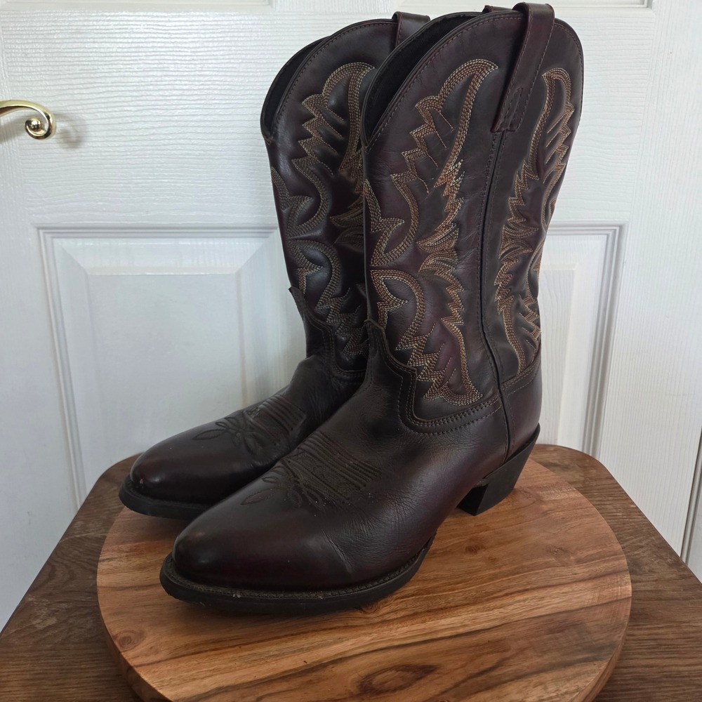 Laredo 68458 Mens Western Cowboy Boots Black Cherry Leather 10 EW Wide Non Slip